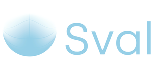 Sval logo in light blue font and a light blue circle to the left in a gradient.