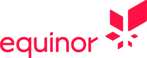 Equinor logo, written in red lower case letter and the Equinor emblem comprising of several red diamond shapes in a circle.