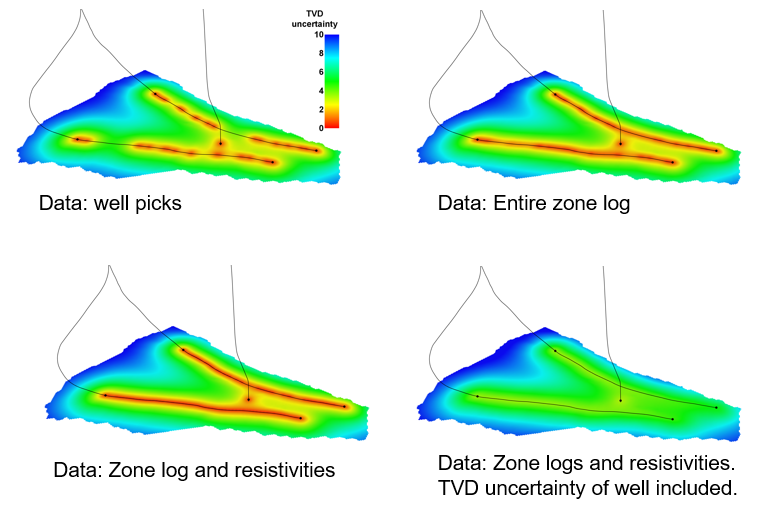 How the depth uncertainty is reduced when surfaces are conditioned to zone logs